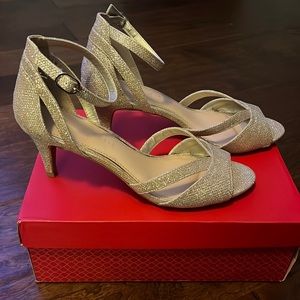Sparkly gold open to heels — size 8.5